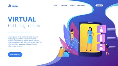 Virtual fitting room concept landing page. 스톡 일러스트