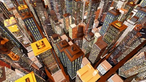 Virtual flight over a 3D animated big City Stock-Footage 79477703