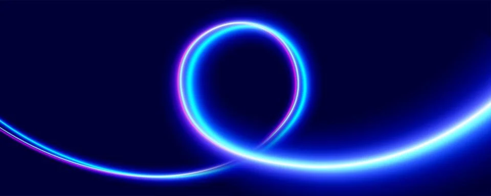 Virtual fluorescent ribbon loop. Neon glowing line. Vector curve light effect Stock Illustration