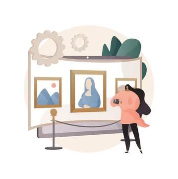 Virtual gallery tour abstract concept vector illustration. Stock Illustration