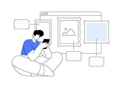 Virtual gallery tour abstract concept vector illustration. Stock Illustration