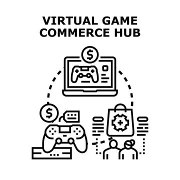Virtual game commerce hub concept vector illustration Stock Illustration