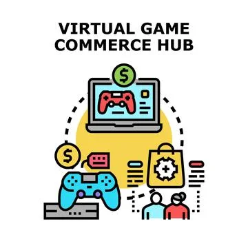 Virtual game commerce hub concept vector illustration Stock Illustration