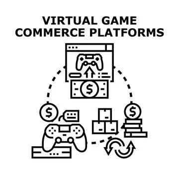 Virtual game commerce platforms illustration for digital shop Stock Illustration