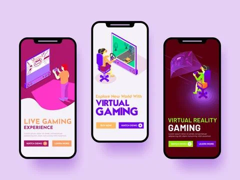 Virtual gaming splash screen mobile ui or website app user interface templa.. Stock Illustration