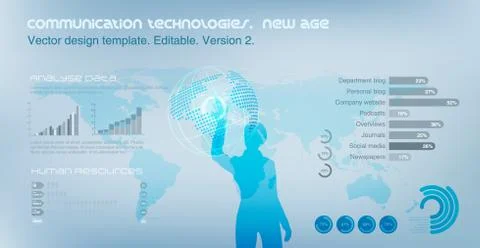 Virtual girl operating globe. world map on the background. Stock Illustration