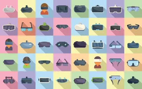 Virtual glasses icons set flat vector. Vr reality Stock Illustration