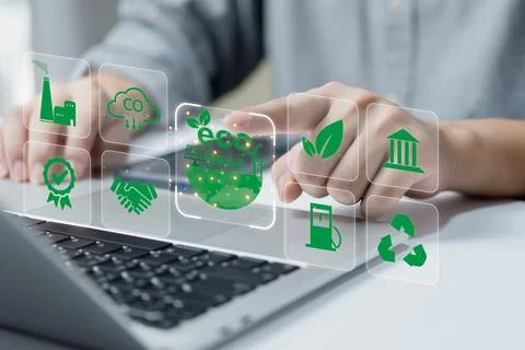 Virtual Global with CO2 reducing icon for concept of decrease carbon dioxid.. Stock Photos