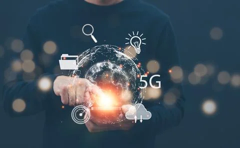 Virtual Global Internet connection metaverse concept, Businessman using mobil Stock Photos