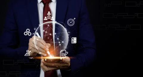 Virtual Global Internet connection metaverse concept, Businessman using mobil Foto stock