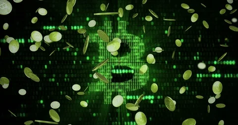 Virtual gold bitcoins symbol crypto digital currency explosion from bottom Stock Footage 115874953