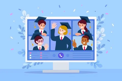 Virtual graduation ceremony concept Stock Illustration