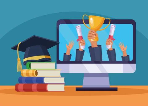 Virtual graduation in computer Stock Illustration