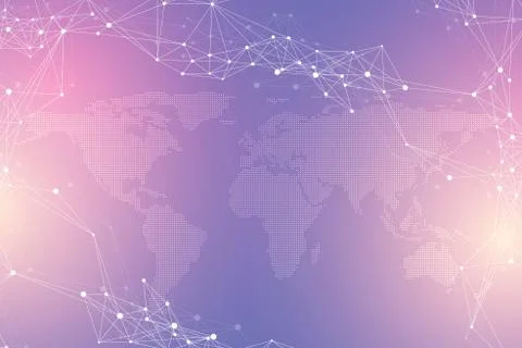 Virtual Graphic Background Communication with Dotted World Map. Perspective Illustrazione stock