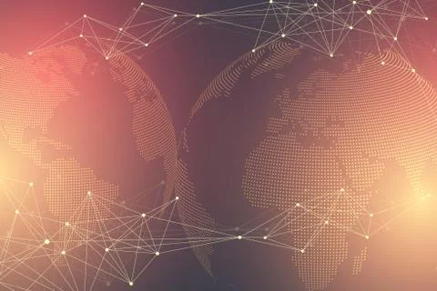 Virtual graphic background with world globes. Global network connection. Digital Stock Illustration