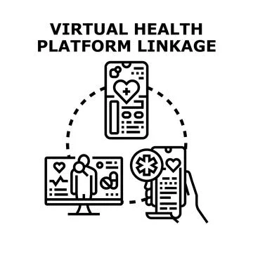 Virtual health platform linkage connecting digital health services Stock Illustration