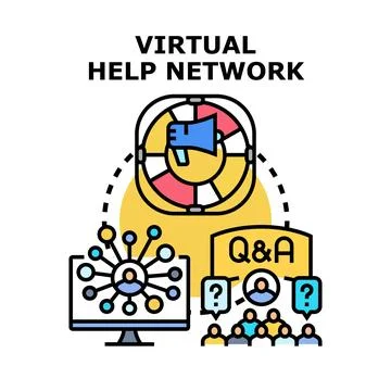 Virtual help network connecting online user community Stockillustratie