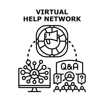 Virtual help network connecting online user community 库存插图