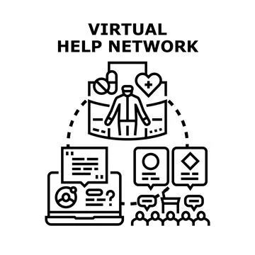 Virtual help network connecting people for medical assistance Stock Illustration
