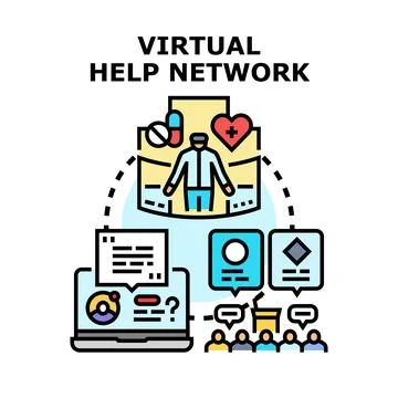 Virtual help network connecting people for medical assistance Stock Illustration