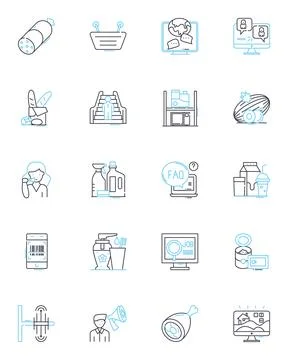 Virtual helpers linear icons set. Assistance, Support, AI, Technology Stock Illustration