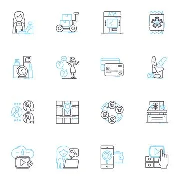 Virtual helpers linear icons set. Assistance, Support, AI, Technology Stock Illustration