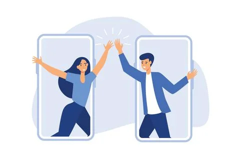 Virtual hi five for success collaboration, remote working or online greeting  Stock Illustration