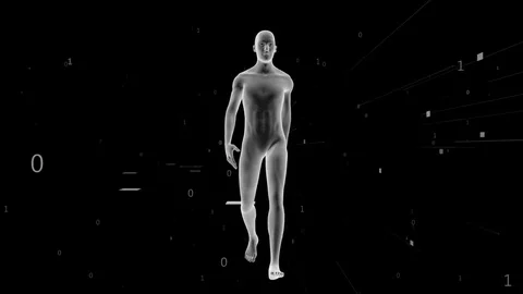 Virtual human walks surrounded by binary codes. Vidéo 83033438