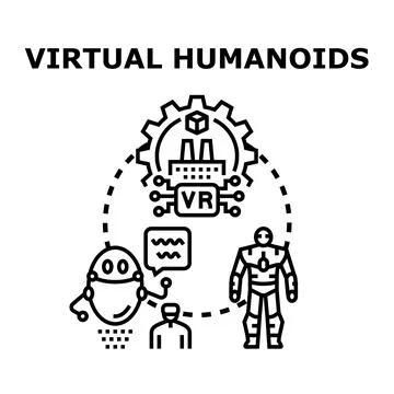 Virtual humanoids and digital smart technologies concept Illustrazione stock