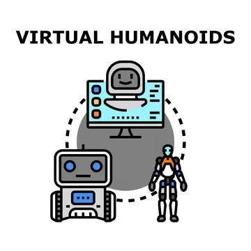 Virtual humanoids concept with artificial intelligence and robotics Stock Illustration