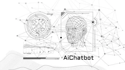 Virtual infographics with a 3D model of a human head. Illustrazione stock