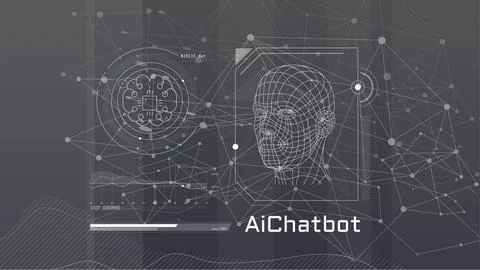 Virtual infographics with a 3D model of a human head. Illustrazione stock
