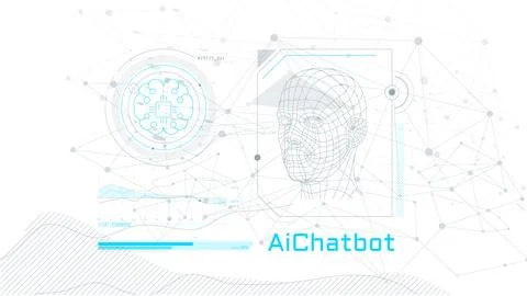 Virtual infographics with a 3D model of a human head. Illustrazione stock