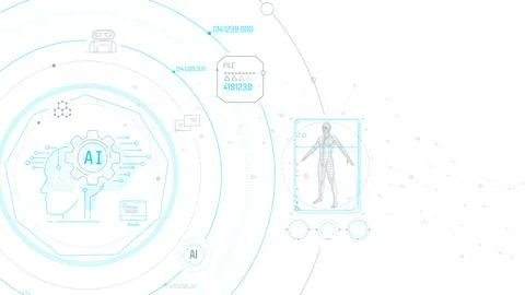 Virtual infographics with artificial intelligence and 3D human model. Stock Illustration