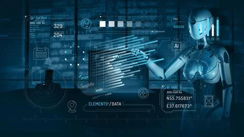 Virtual infographics with geolocation data and artificial intelligence. 스톡 일러스트