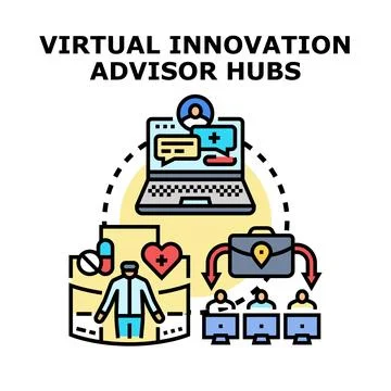 Virtual innovation advisor hubs providing digital consulting Stock Illustration