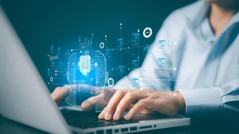 Virtual Intelligence, Ai documents search concept. Online documentation dat.. Stock Photos