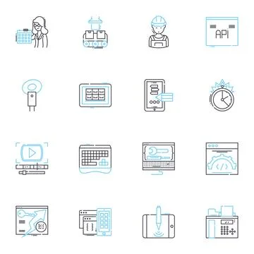 Virtual intelligence linear icons set. Automation, Machine learning, Robotics Stock Illustration