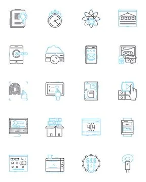 Virtual intelligence linear icons set. Automation, Machine learning, Robotics Stock Illustration