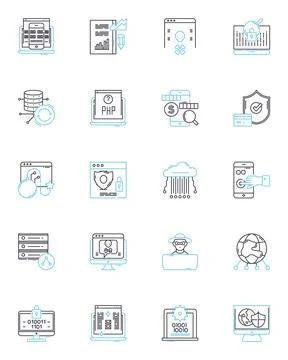 Virtual intelligence linear icons set. Automation, Algorithms, Machine learning Stock Illustration