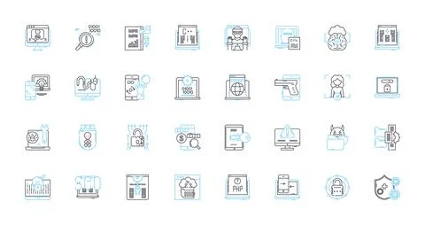 Virtual intelligence linear icons set. Automation, Algorithms, Machine learning Stock Illustration