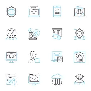 Virtual intelligence linear icons set. Automation, Algorithms, Machine learning Stock Illustration