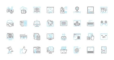 Virtual intelligence linear icons set. Automation, Machine learning, Robotics Stock Illustration
