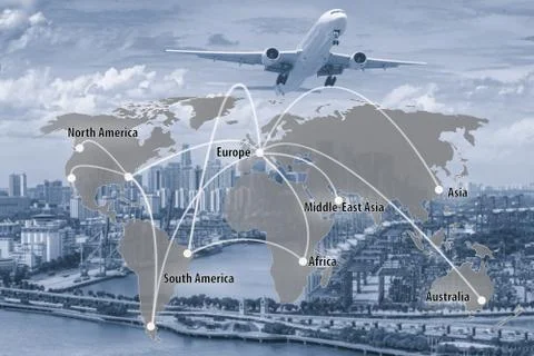 Virtual interface connection map of global partner connection use for logisti Stock Photos