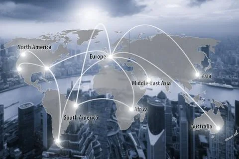 Virtual interface connection map of global partner connection use for logisti Stock Photos