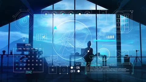 Virtual interface that includes infographic on the topic of online communication 库存插图