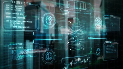 Virtual interface with infographic elements and lines of code Stock Footage 314798537