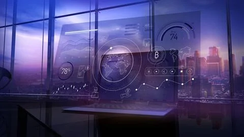 Virtual interface with infographics on the theme of bitcoin. Stock Illustration