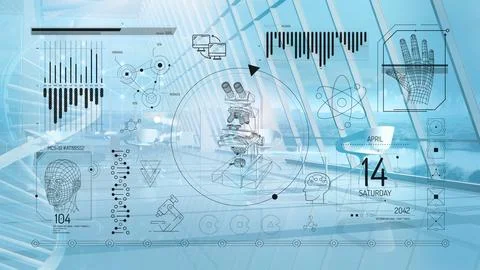 Virtual interface with infographics on the topic of medicine and science. Ilustração Stock