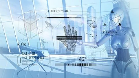 Virtual interface with scientific and space data. Stock-Illustration